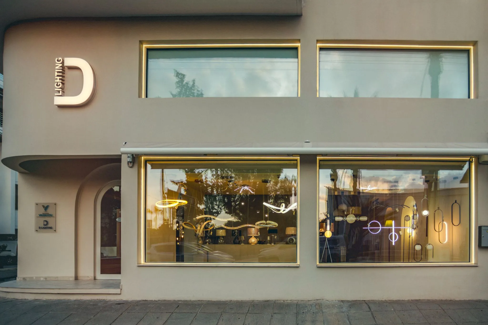Modern lighting showroom exterior in Larnaka, Cyprus.
